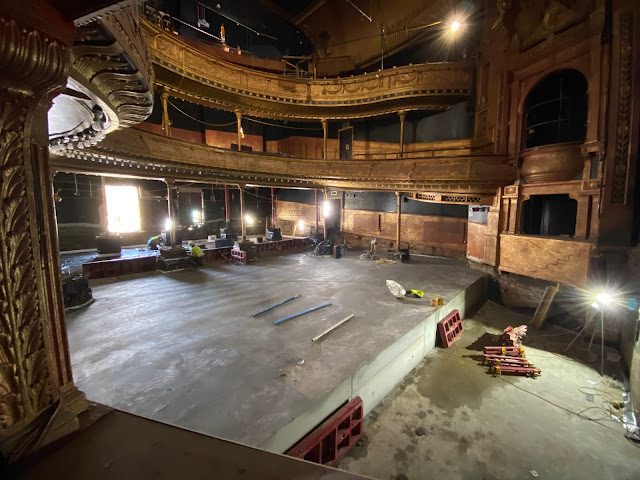 Building work in the Citizens Theatre auditorium. Concrete has now been poured for new foundations