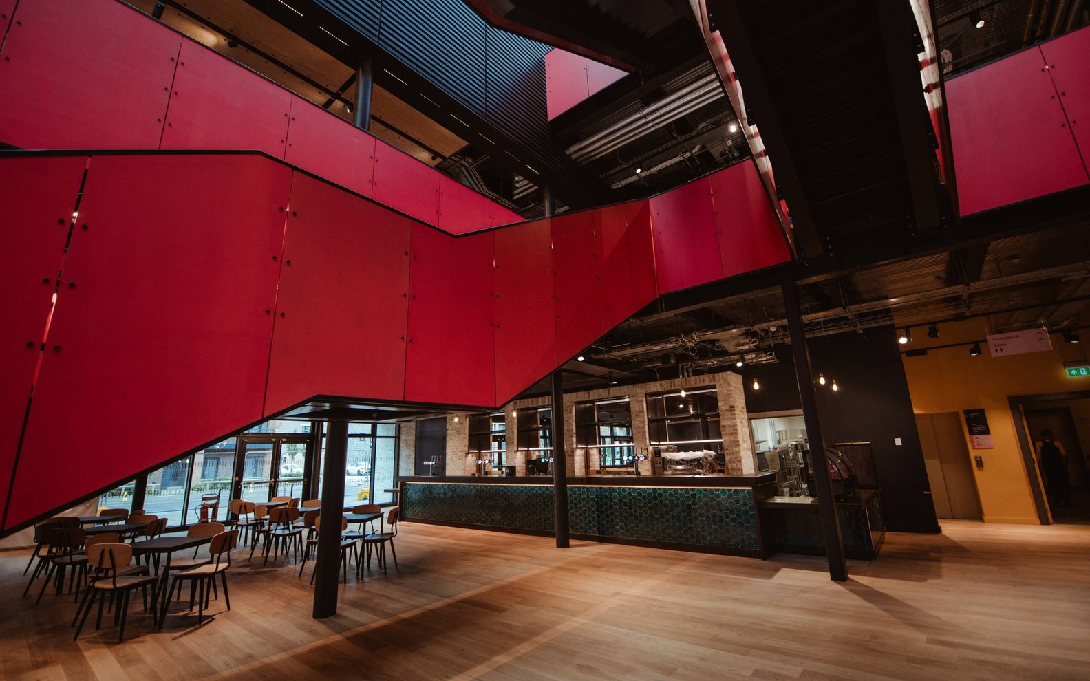 Citizens Parade Rehearsal + Building Our nw foyer and bar space, with a big bright pink staircase