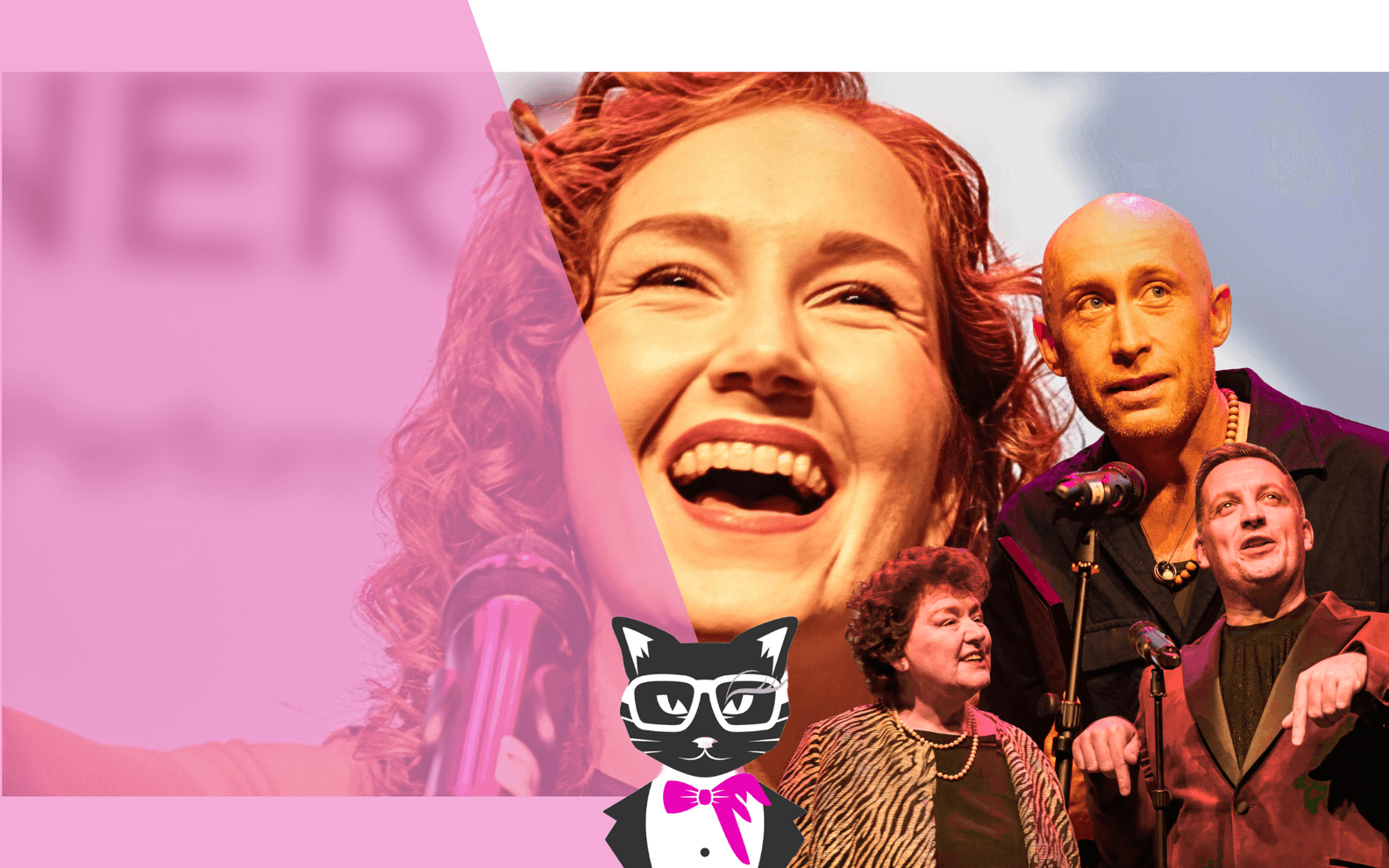 Collage of people giving acceptance speeches alongside the CATs logo.